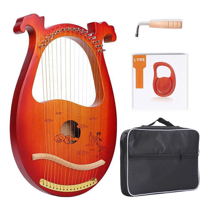 10 16 19 Strings Lyre Harp Instrument Wooden Mahogany Lyre Piano Harp Musical Instrument with Bag Lyre Case Tuning Wrench - AKLOT