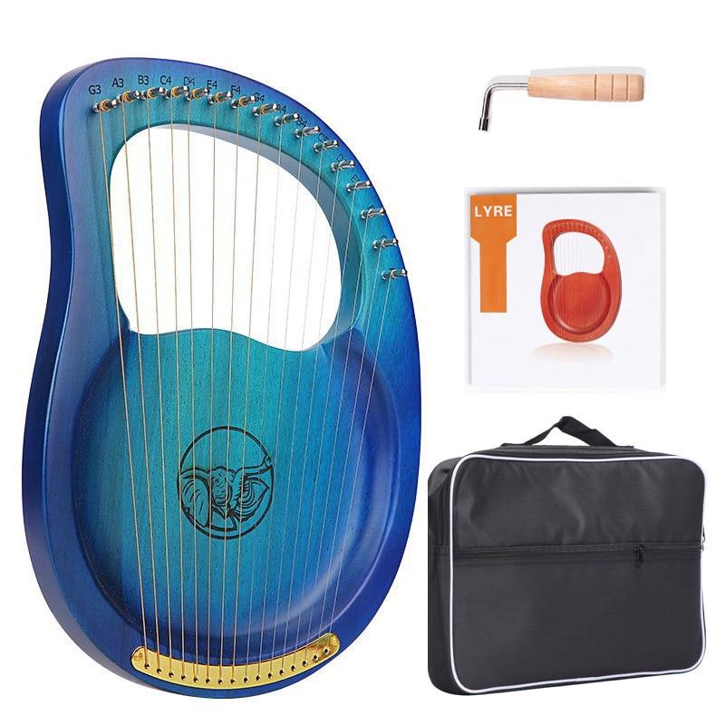 10 16 19 Strings Lyre Harp Instrument Wooden Mahogany Lyre Piano Harp Musical Instrument with Bag Lyre Case Tuning Wrench - AKLOT