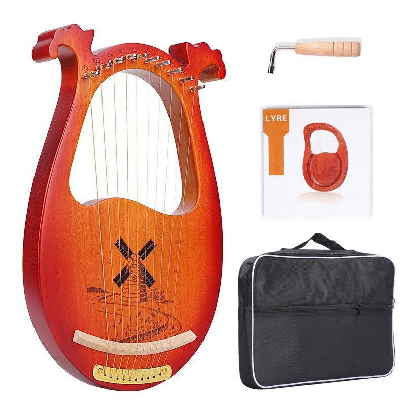 10 16 19 Strings Lyre Harp Instrument Wooden Mahogany Lyre Piano Harp Musical Instrument with Bag Lyre Case Tuning Wrench - AKLOT