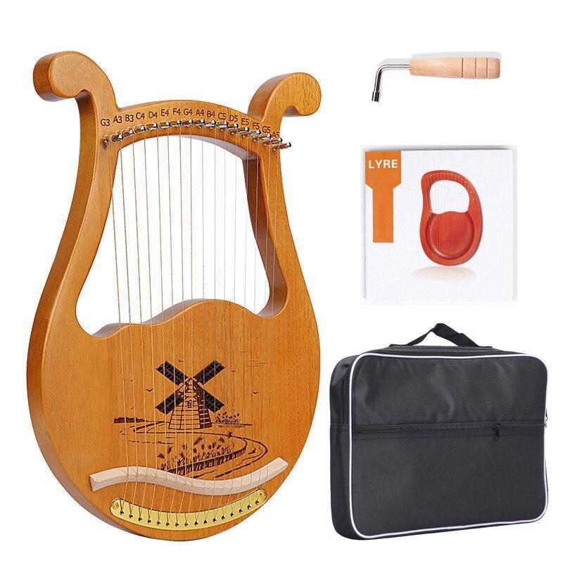 10 16 19 Strings Lyre Harp Instrument Wooden Mahogany Lyre Piano Harp Musical Instrument with Bag Lyre Case Tuning Wrench - AKLOT