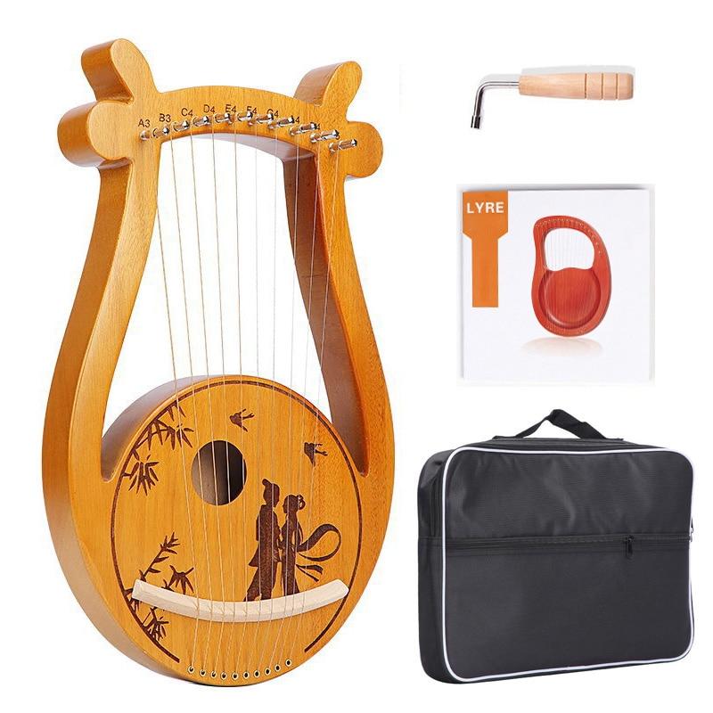 10 16 19 Strings Lyre Harp Instrument Wooden Mahogany Lyre Piano Harp Musical Instrument with Bag Lyre Case Tuning Wrench - AKLOT