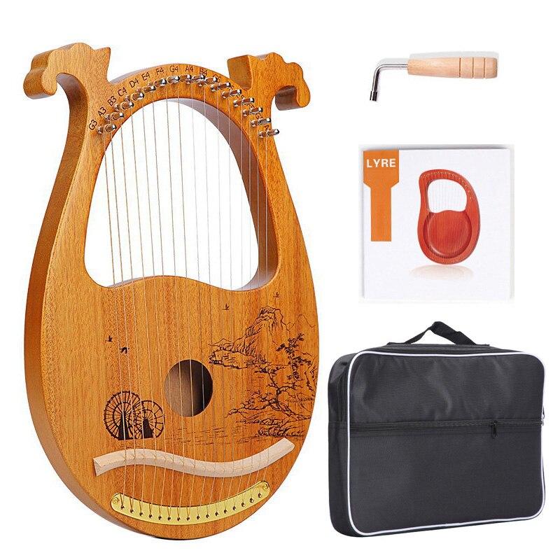 10 16 19 Strings Lyre Harp Instrument Wooden Mahogany Lyre Piano Harp Musical Instrument with Bag Lyre Case Tuning Wrench - AKLOT