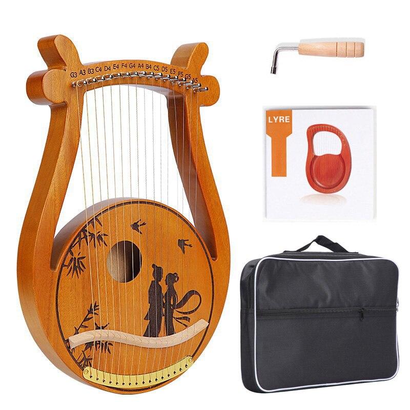 10 16 19 Strings Lyre Harp Instrument Wooden Mahogany Lyre Piano Harp Musical Instrument with Bag Lyre Case Tuning Wrench - AKLOT