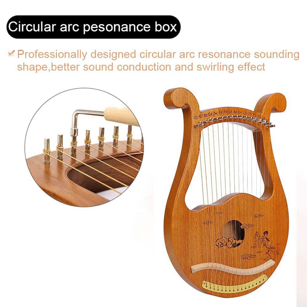 10 16 19 Strings Lyre Harp Instrument Wooden Mahogany Lyre Piano Harp Musical Instrument with Bag Lyre Case Tuning Wrench - AKLOT