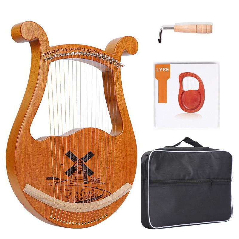 10 16 19 Strings Lyre Harp Instrument Wooden Mahogany Lyre Piano Harp Musical Instrument with Bag Lyre Case Tuning Wrench - AKLOT