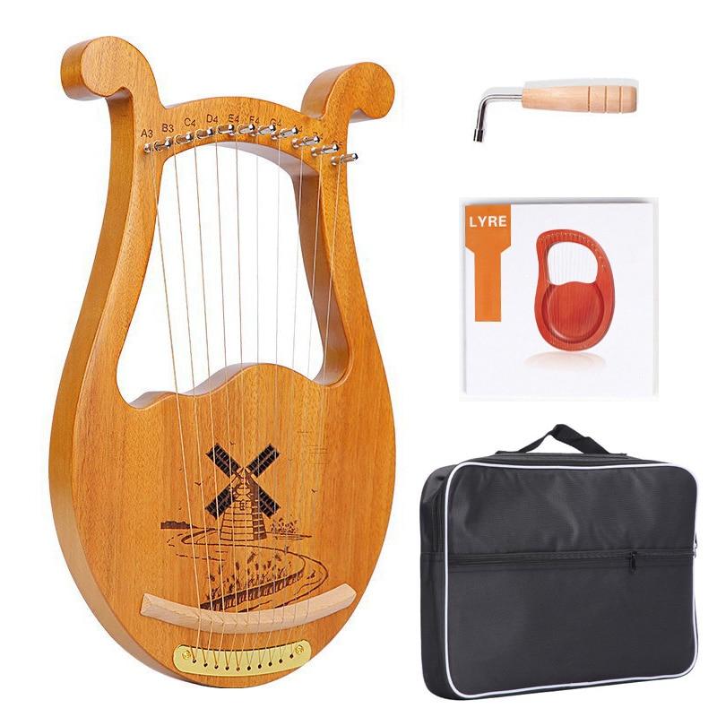 10 16 19 Strings Lyre Harp Instrument Wooden Mahogany Lyre Piano Harp Musical Instrument with Bag Lyre Case Tuning Wrench - AKLOT