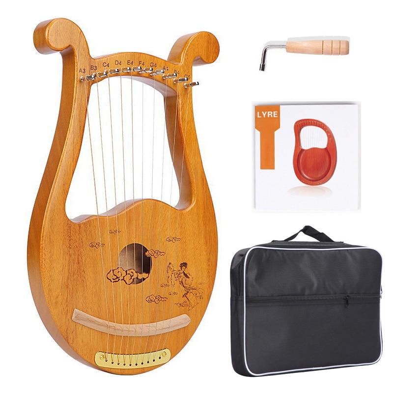 10 16 19 Strings Lyre Harp Instrument Wooden Mahogany Lyre Piano Harp Musical Instrument with Bag Lyre Case Tuning Wrench - AKLOT