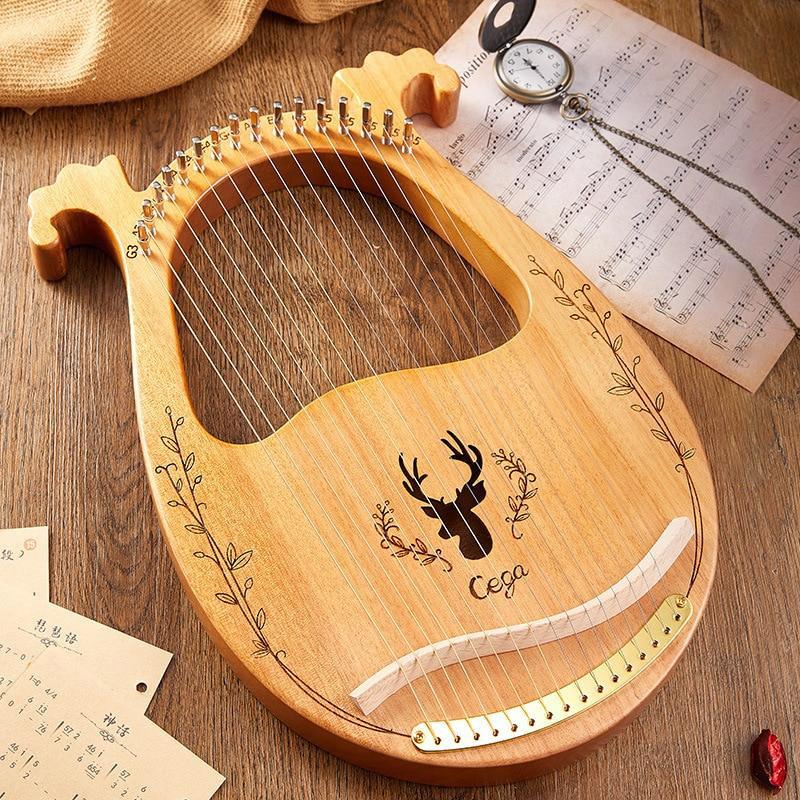 16 Strings Wooden Mahogany Lyre Harp Musical Instrument 19 Strings Stringed Instrument Lyre Harp with Tuning Tool for Beginner - AKLOT