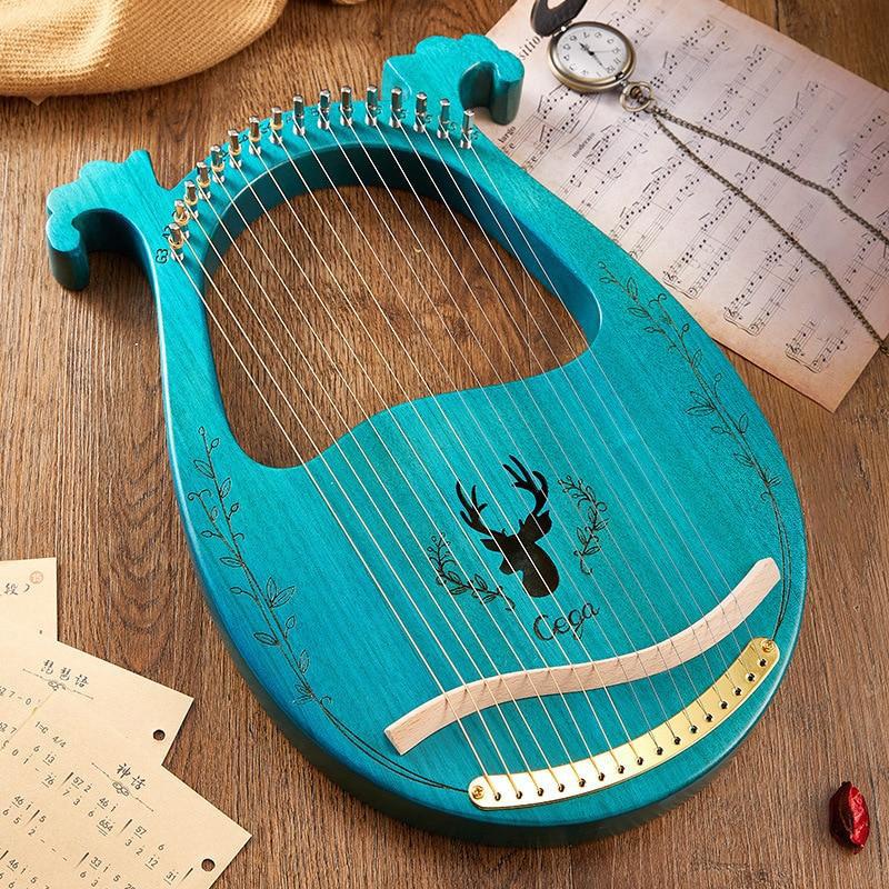 16 Strings Wooden Mahogany Lyre Harp Musical Instrument 19 Strings Stringed Instrument Lyre Harp with Tuning Tool for Beginner - AKLOT