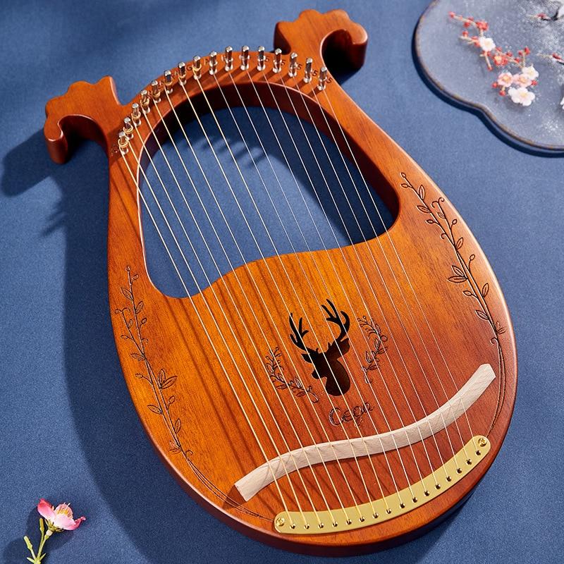 16 Strings Wooden Mahogany Lyre Harp Musical Instrument 19 Strings Stringed Instrument Lyre Harp with Tuning Tool for Beginner - AKLOT