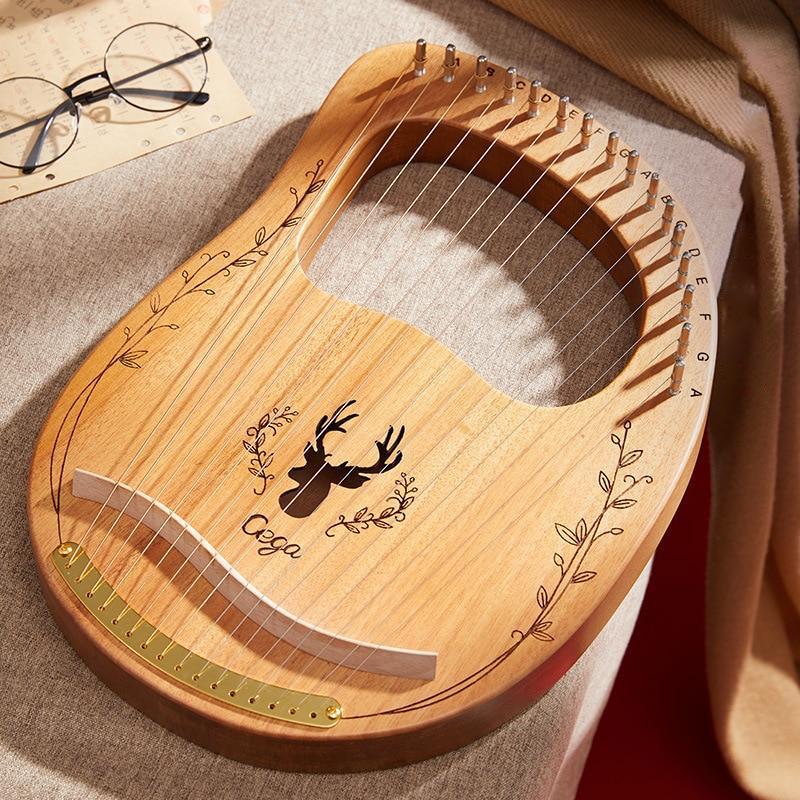 16 Strings Wooden Mahogany Lyre Harp Musical Instrument 19 Strings Stringed Instrument Lyre Harp with Tuning Tool for Beginner - AKLOT