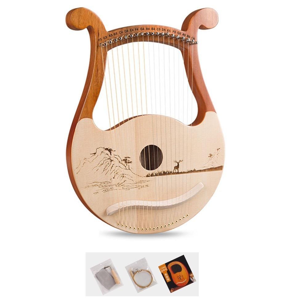 19 String Lyre Harp Mahogany Harp Music Instrument With Spare Strings Tuning Wrench For Beginner Outer Space Lotus Wild Goose - AKLOT