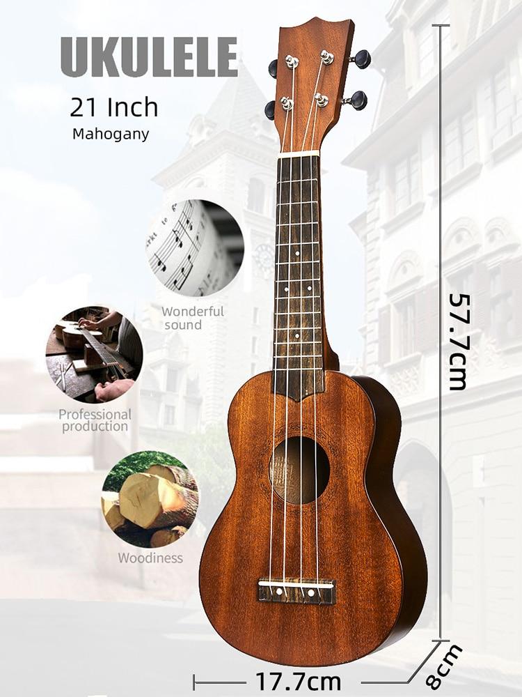 21 Inch Ukulele Soprano Beginner Ukulele Guitar Ukulele Mahogany Neck Delicate Tuning Peg 4 Strings Wood Ukulele - AKLOT