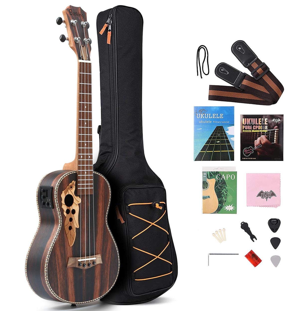 30 Inch All Blackwood Baritone Acoustic Electric Ukulele With Truss Rod with EQ with Gig Bag,Strap,Nylon String,Electric Tuner - AKLOT