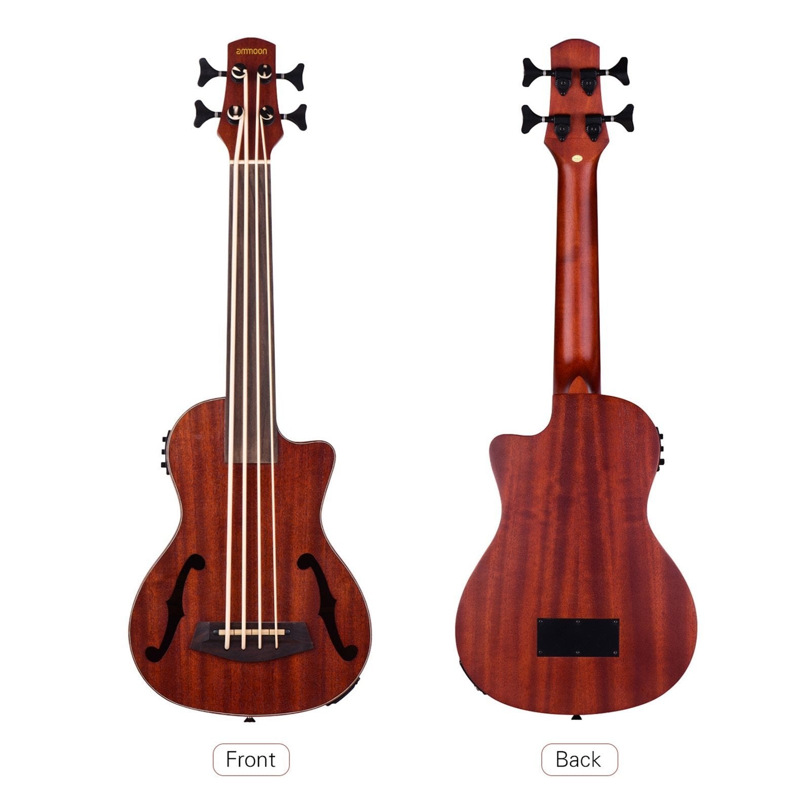 30 Inch Ukulele Cutaway U-Bass UBass Wooden Electric Acoustic Bass Ukulele Ukelele Built-in EQ Tuner with F Sound Holes - AKLOT