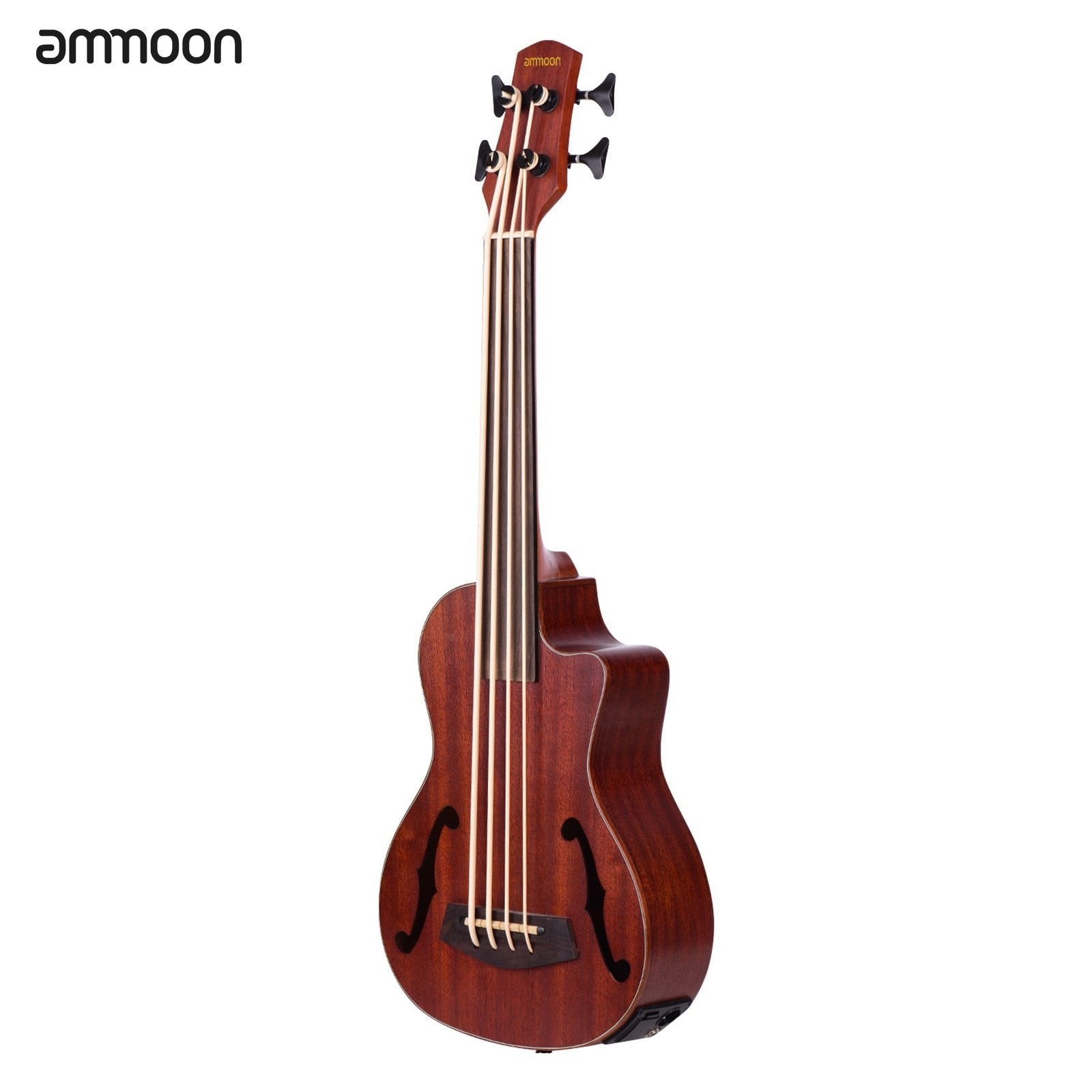 30 Inch Ukulele Cutaway U-Bass UBass Wooden Electric Acoustic Bass Ukulele Ukelele Built-in EQ Tuner with F Sound Holes - AKLOT