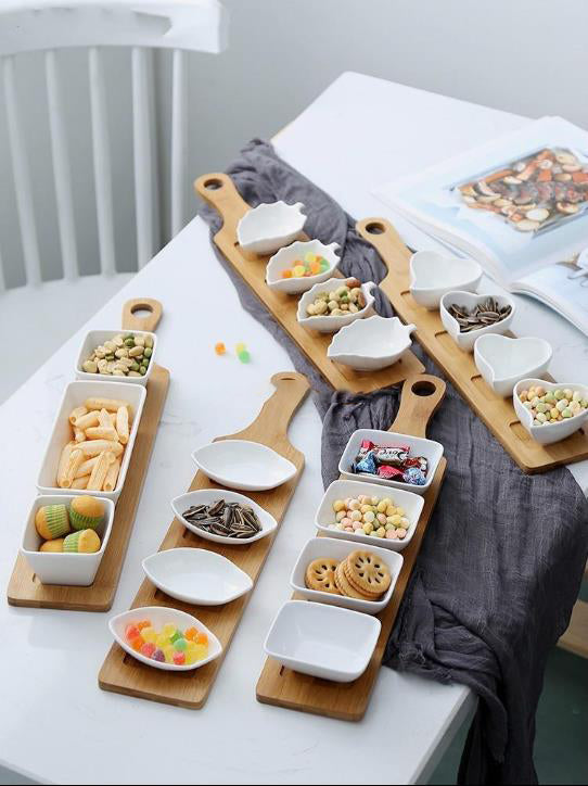 Five-piece Set Fruits Platter Serving Trays Creative Ceramic Dish Plates for Snacks/Nuts/Desserts Eco Natural Bamboo Tray