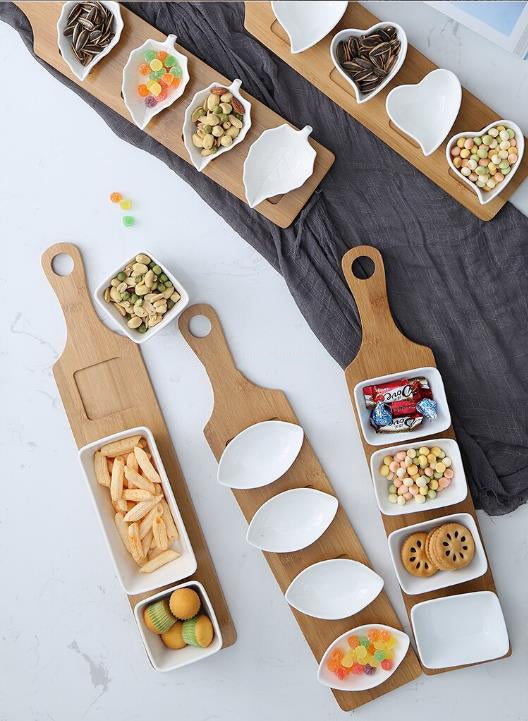 Five-piece Set Fruits Platter Serving Trays Creative Ceramic Dish Plates for Snacks/Nuts/Desserts Eco Natural Bamboo Tray