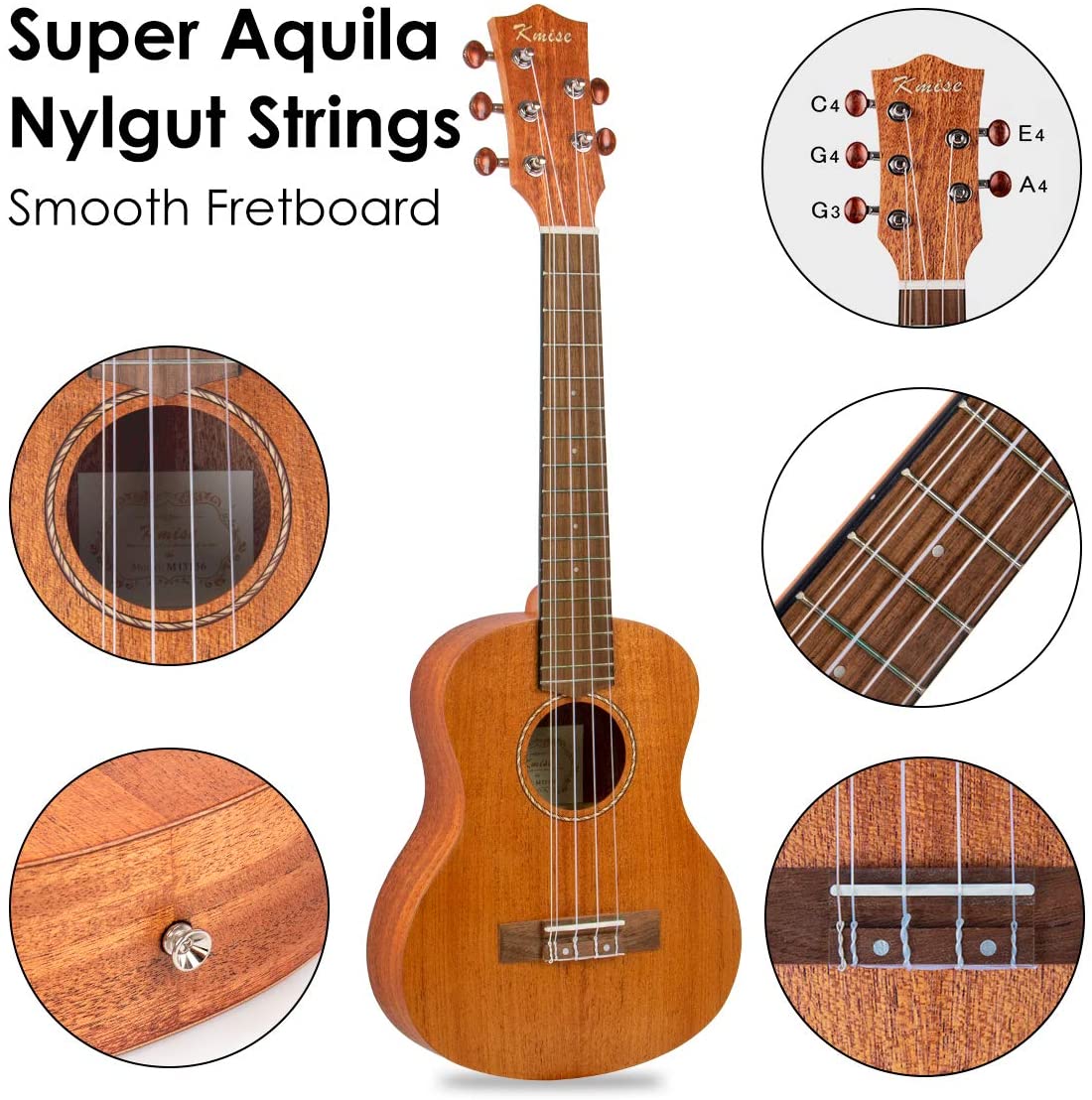 5 String Ukulele Mahogany Ukelele Tenor Uke Kit with Extra Strings Strap Gig Bag Picks