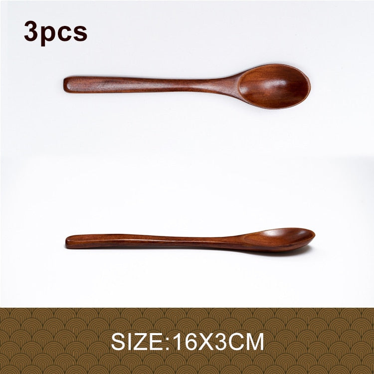 3pcs/lot Natural Wood Japanese-style Environmental Tableware Cooking Honey Coffee Spoon Mixing Spoon For Kids 15-18cm