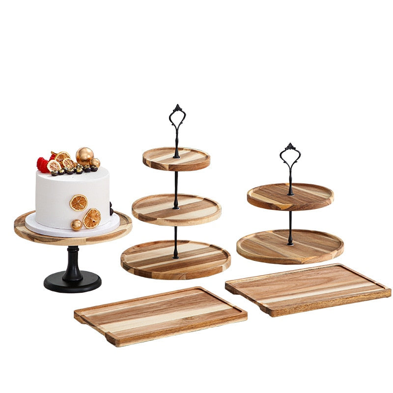 Detachable Cake Stand Wooden European Style 2/3 Tiers Pastry Cupcake Fruit Plate Serving Dessert Holder Wedding Party Home Decor