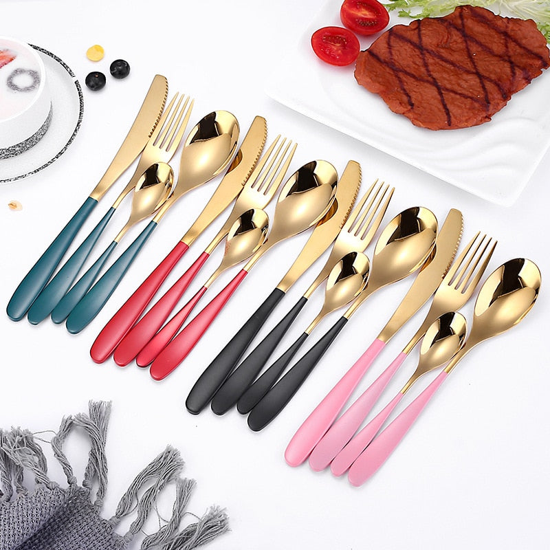 4 Piece Multicolor Cutlery Set Stainless Steel Tableware Sets Fork Spoon Knife Setcutlery Set Cutlery Dinnerware Spoon Settings