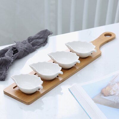 Five-piece Set Fruits Platter Serving Trays Creative Ceramic Dish Plates for Snacks/Nuts/Desserts Eco Natural Bamboo Tray