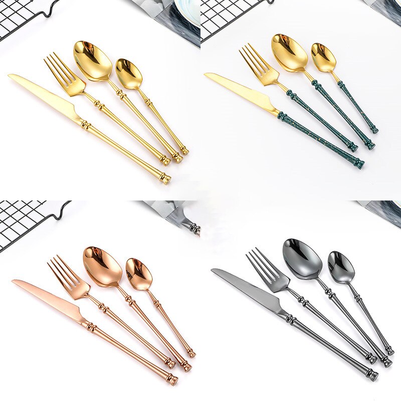 4PCS Gold Cutlery Luxury 304 Stainless Steel Dinnerware Set Mirror Polishing Tableware Set Dinner Knife Dessert Fork Spoon