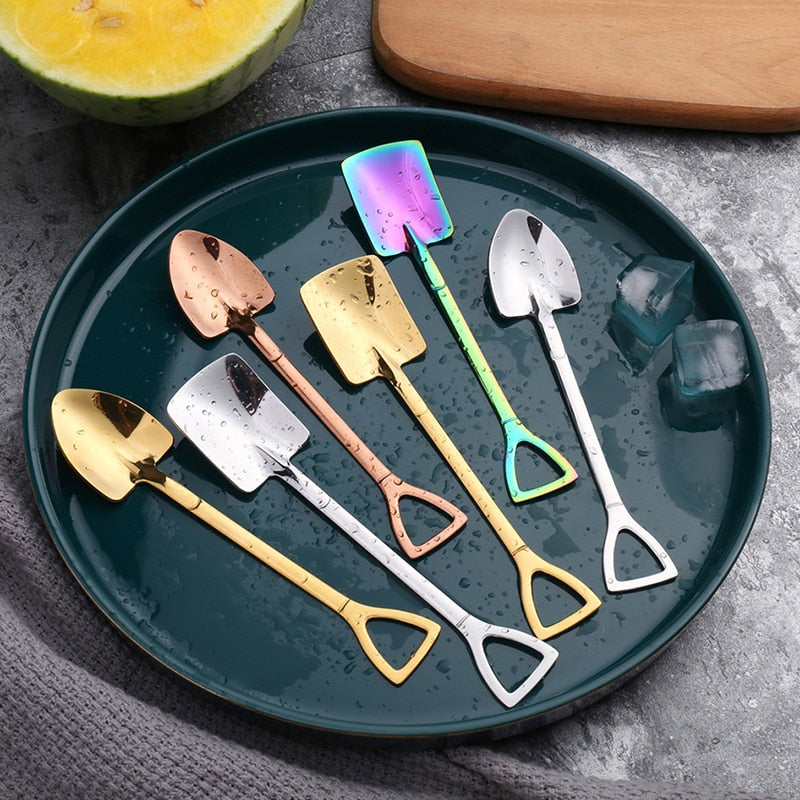 2/4PCS Coffee Spoon Cutlery Set Stainless Steel Retro Iron Shovel Ice Cream Tea Spoon Scoop Creative Fashion Kitchen Tableware