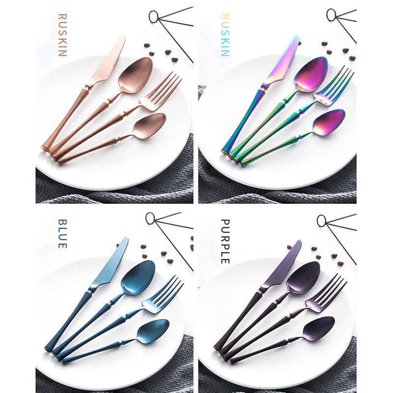 Stainless Steel Black Cutlery Sets Tableware Dinnerware Set Matte Kitchen Knives Forks Spoons Set Flatware Silverware Set