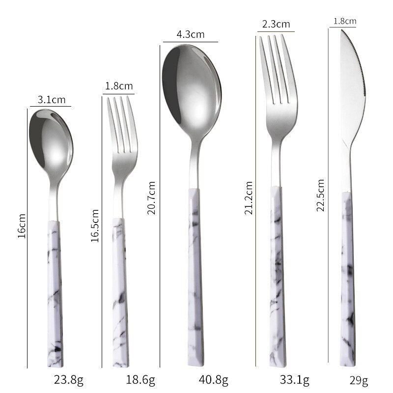 5Pcs/Set 304 Stainless Steel Dinnerware Sets Glossy Silver Wooden Tableware Western Food Knife Fork Teaspoon Cutleries