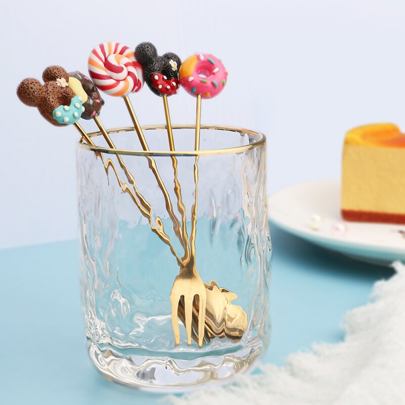 Donut Lollipop Fork Spoon Stainless Steel Cake Dessert Food Fruit Forks Coffee Stirring Spoon Kid Cutlery Dinnerware Accessories