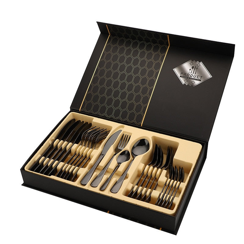 24PCS Gold Cutlery Set Stainless Steel Tableware Dinner Cutlery Sets Western Dishes Knives Fork Coffee Spoons Kitchen Dinnerware