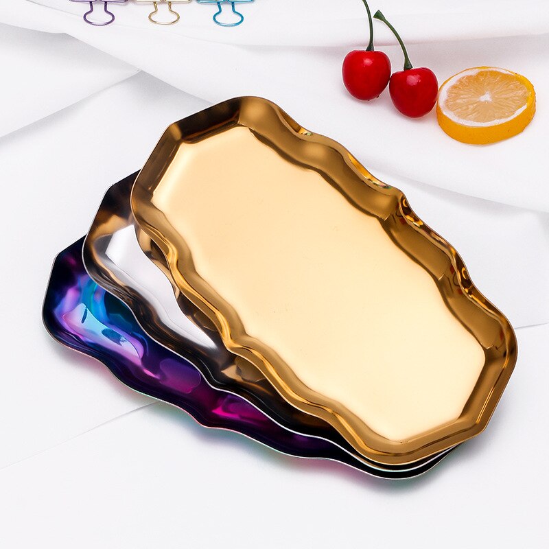 Nordic Style Gold Dining PlateJewelry Display Tray Luxurious Brass Wave Plate Metal Fruit Plate Dessert Snack Trays Decorative