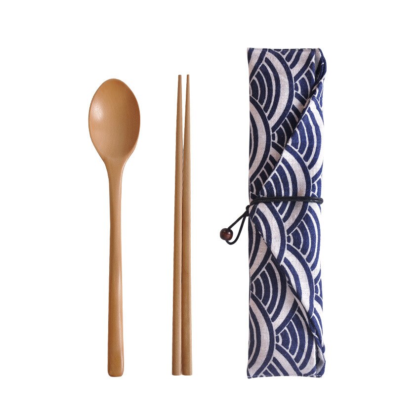 Portable Wood Tableware Wooden Chopstick Spoon Cutlery Sets Travel Dinnerware Suit Environmental with Cloth Pack Gifts Set