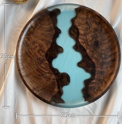 European Style River Design Wooden Epoxy Resin Tray For Teacup Teapot Tea Cake Solid Wood Plates For Fruit Snacks Nuts Dessert