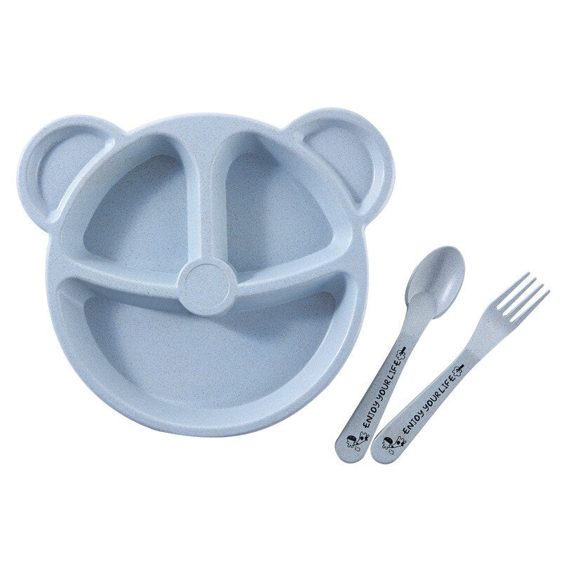 Cartoon Bear Kids Dishes Baby Bowl+Spoon+Fork Feeding Food Tableware BPA Baby Eating Dinnerware Set Plates for Food