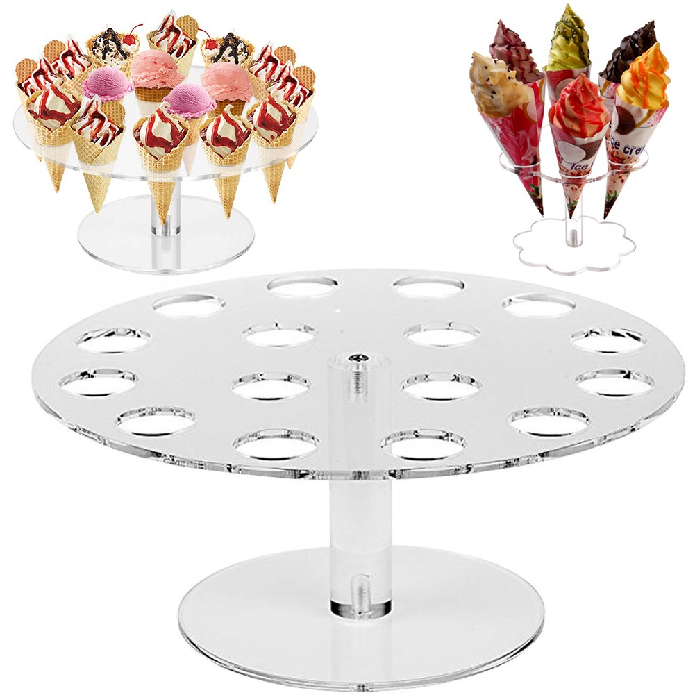 Acrylic Ice Cream Cone Stand Cake Dessert Holder Display Stand Party Shelf 6/16 Hole Round Wedding Buffet Display Holder