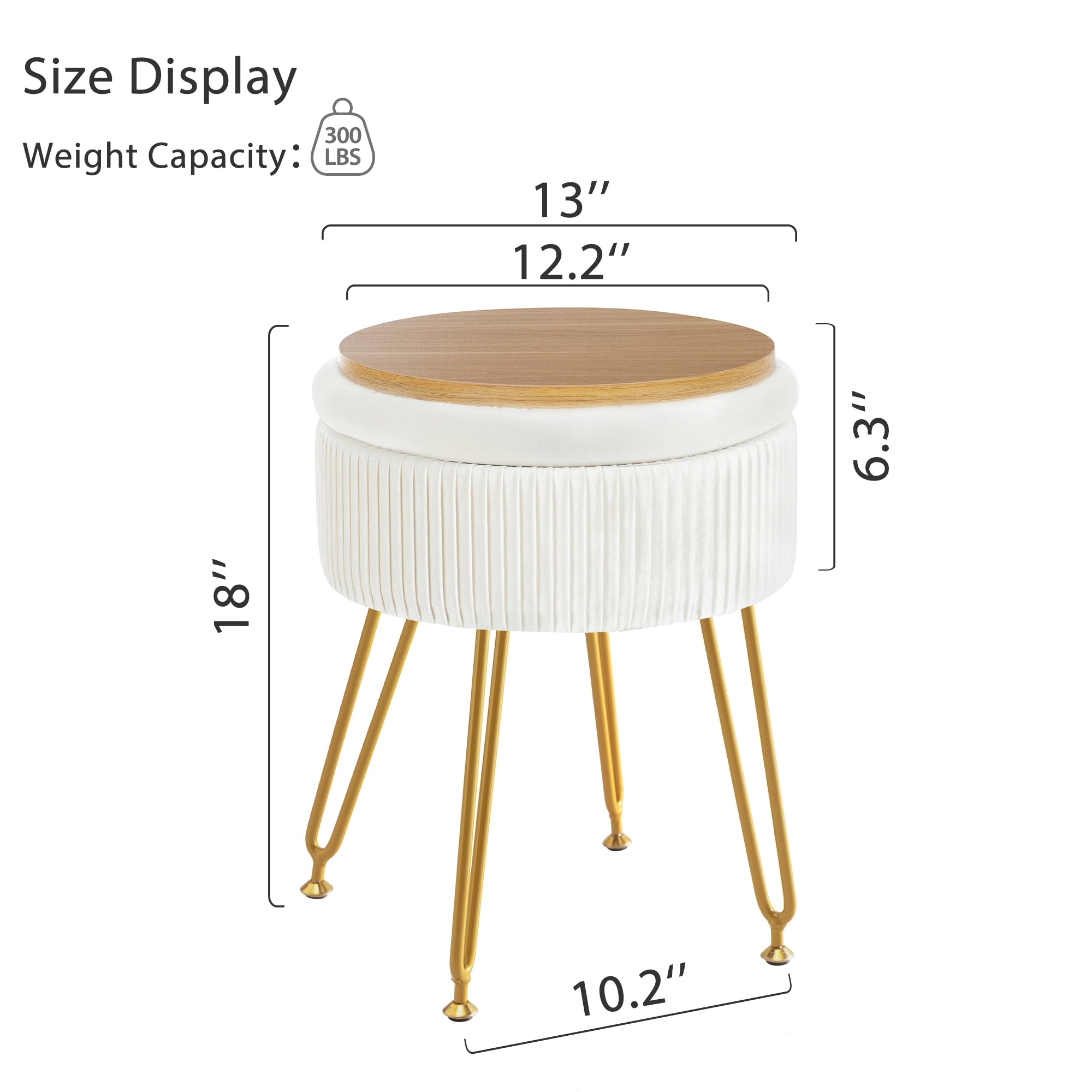 Yellow Velvet Storage Ottoman Stool Round Footrest Vanity Stool with Metal Legs Suitable for Living Room and Bedroom