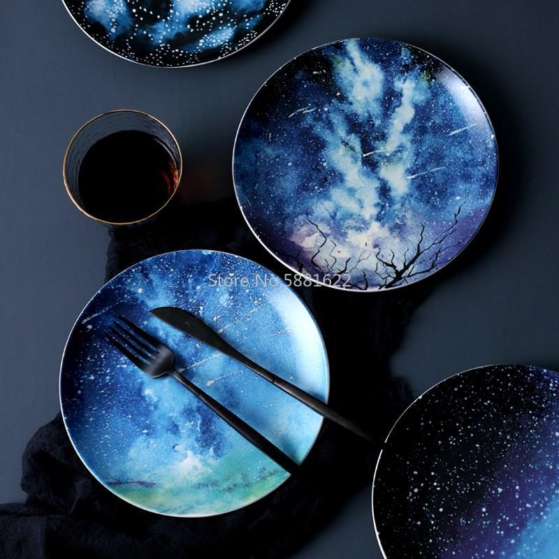 8 inch Starry Universe  Plate Set High Quality Ceramic Dishes Dessert Steak Bread Dinner Plates Sets Dish Kitchen Decor