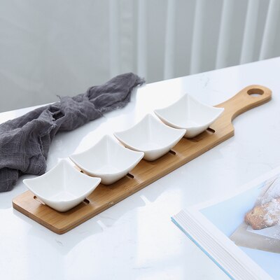 Five-piece Set Fruits Platter Serving Trays Creative Ceramic Dish Plates for Snacks/Nuts/Desserts Eco Natural Bamboo Tray