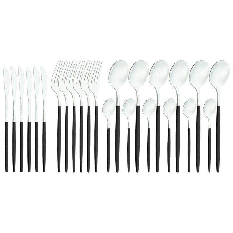 24Pcs Cutlery Set Stainless Steel Dinnerware Set Kitchen Mirror Complete Tableware Knife Fork Spoon Steel Gold Cutlery Table Set