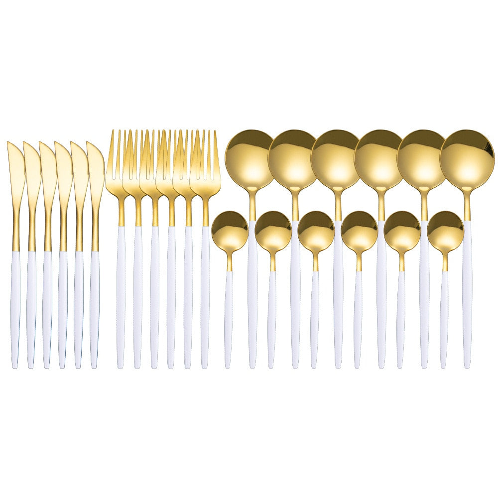 Gold Stainless Steel Dinnerware Set 24pcs Restaurant Tableware Knife Fork Spoon Flatware Set Dishwasher Safe Cutlery Sets