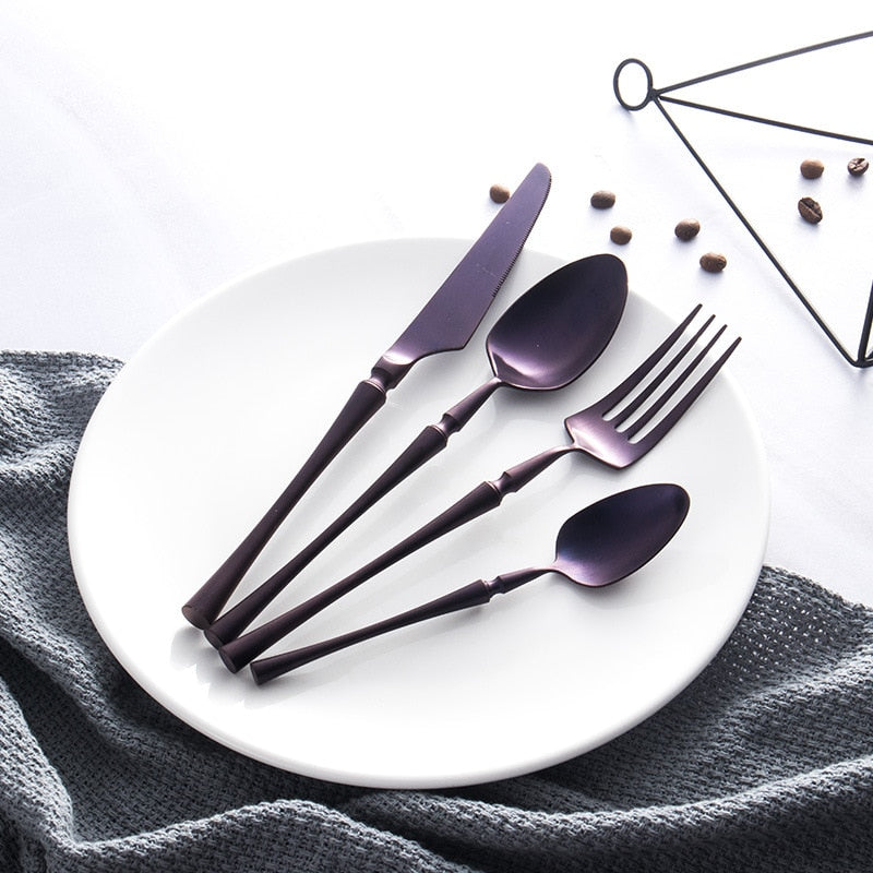 Stainless Steel Black Cutlery Sets Tableware Dinnerware Set Matte Kitchen Knives Forks Spoons Set Flatware Silverware Set