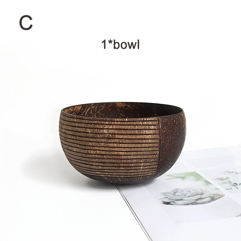 Creative Coconut Bowl Spoon Set Natural Coconut Shell Fruit Salad Noodle Rice Bowl Wooden bowl Tableware Restaurant Kitchen