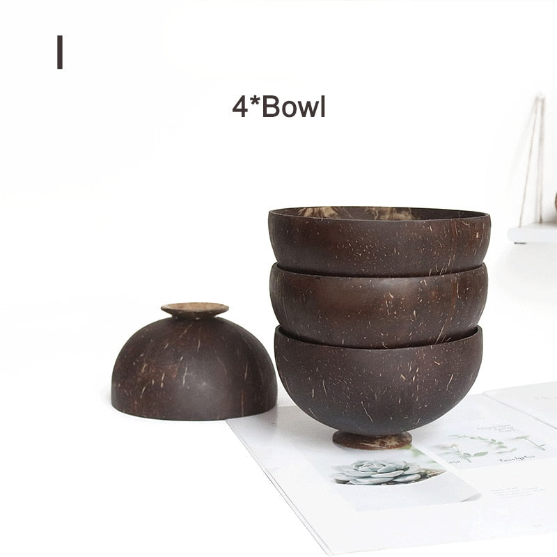 Creative Coconut Bowl Spoon Set Natural Coconut Shell Fruit Salad Noodle Rice Bowl Wooden bowl Tableware Restaurant Kitchen