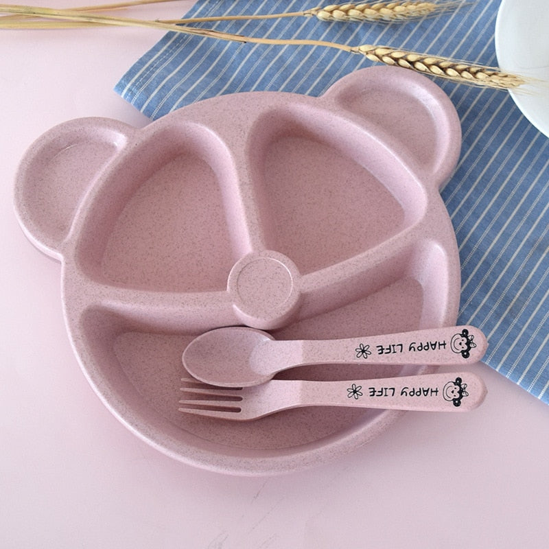 Cartoon Bear Kids Dishes Baby Bowl+Spoon+Fork Feeding Food Tableware BPA Baby Eating Dinnerware Set Plates for Food