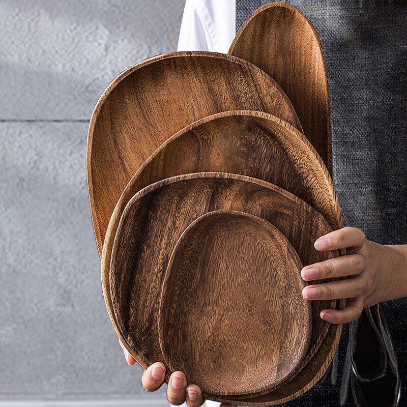 Whole Wood lovesickness Wood Irregular Oval Solid Wood Pan Plate Fruit Dishes Saucer Tea Tray Dessert Dinner Plate Tableware 1PC