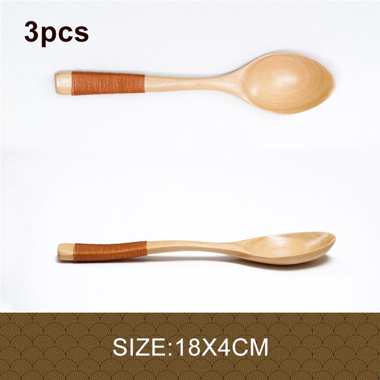 3pcs/lot Natural Wood Japanese-style Environmental Tableware Cooking Honey Coffee Spoon Mixing Spoon For Kids 15-18cm