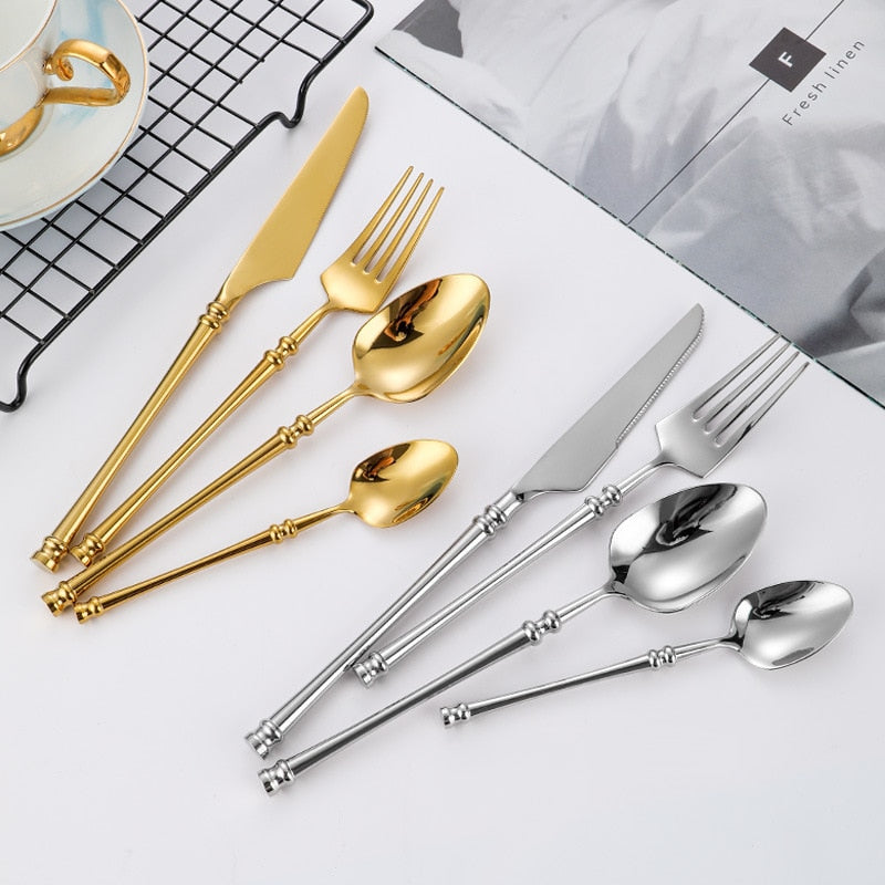 4PCS Gold Cutlery Luxury 304 Stainless Steel Dinnerware Set Mirror Polishing Tableware Set Dinner Knife Dessert Fork Spoon